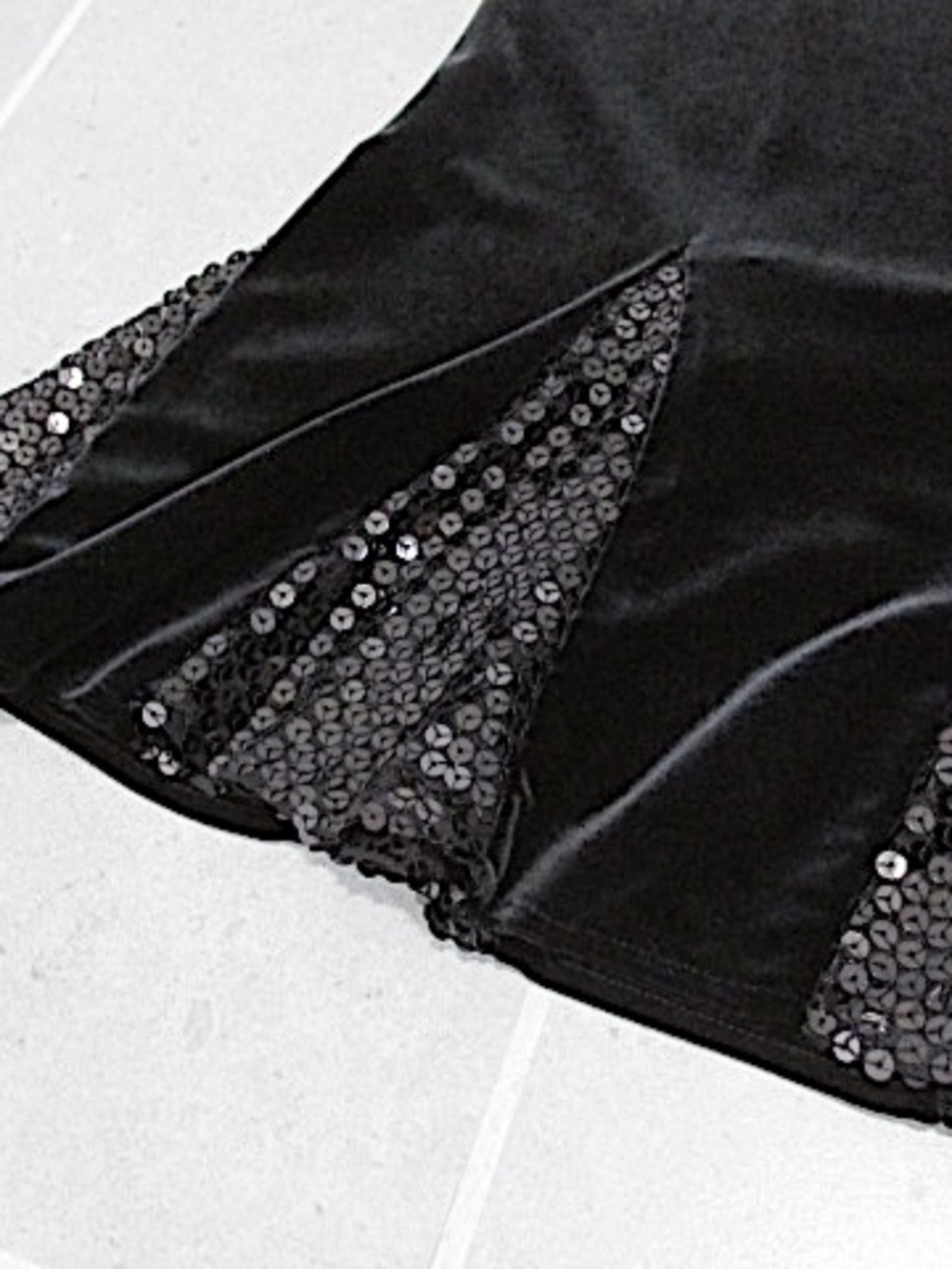Black Velvet Trumpet Skirt with Sequined Inserts, Size 8 - Picture 4 of 8